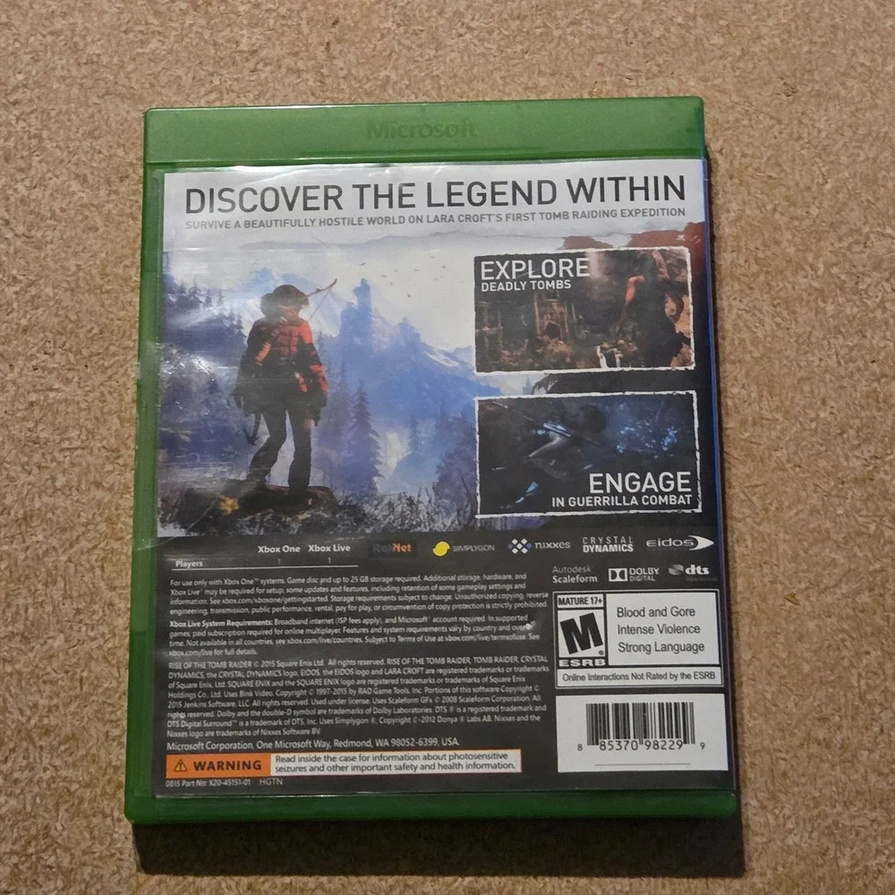 Microsoft‎ Rise of the Tomb Raider Xbox One NTSC-U/C Green Case Excellent Action